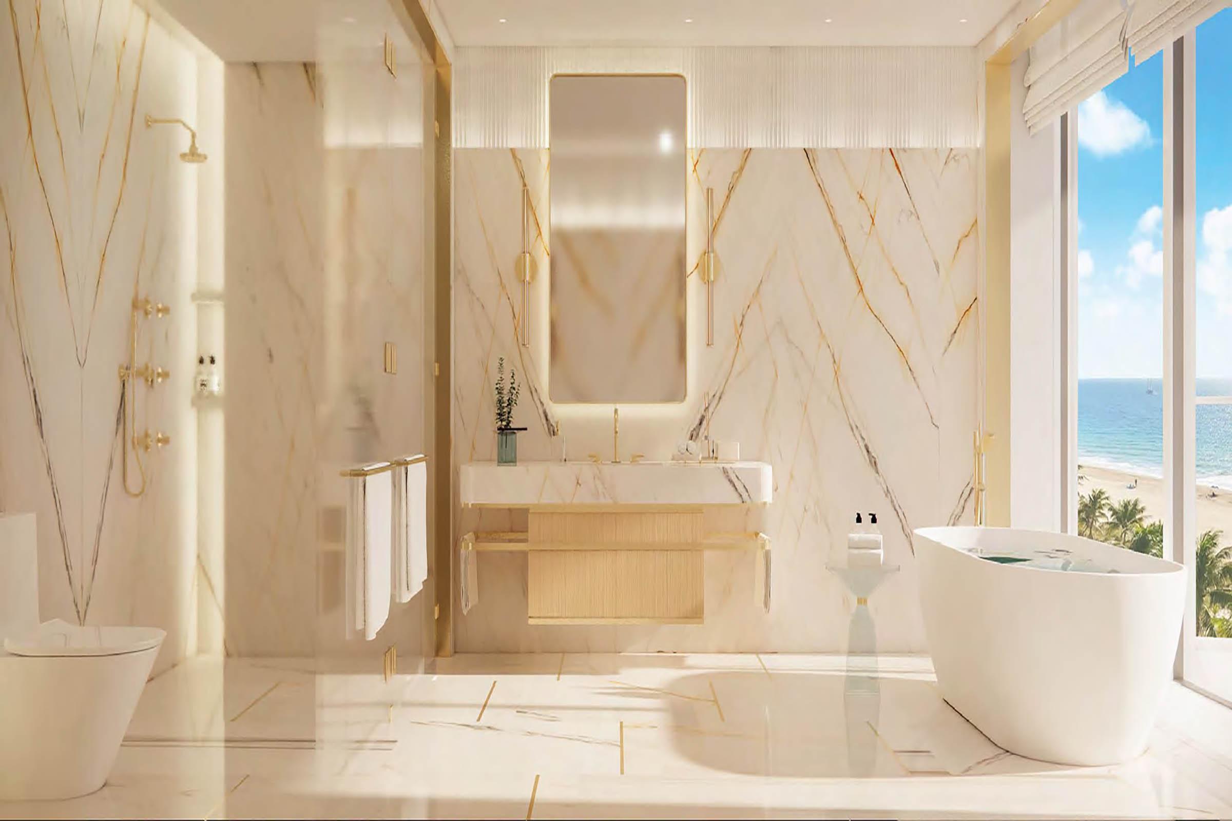 Rendering of The Ritz-Carlton Residences South Beach White Marble Bathroom